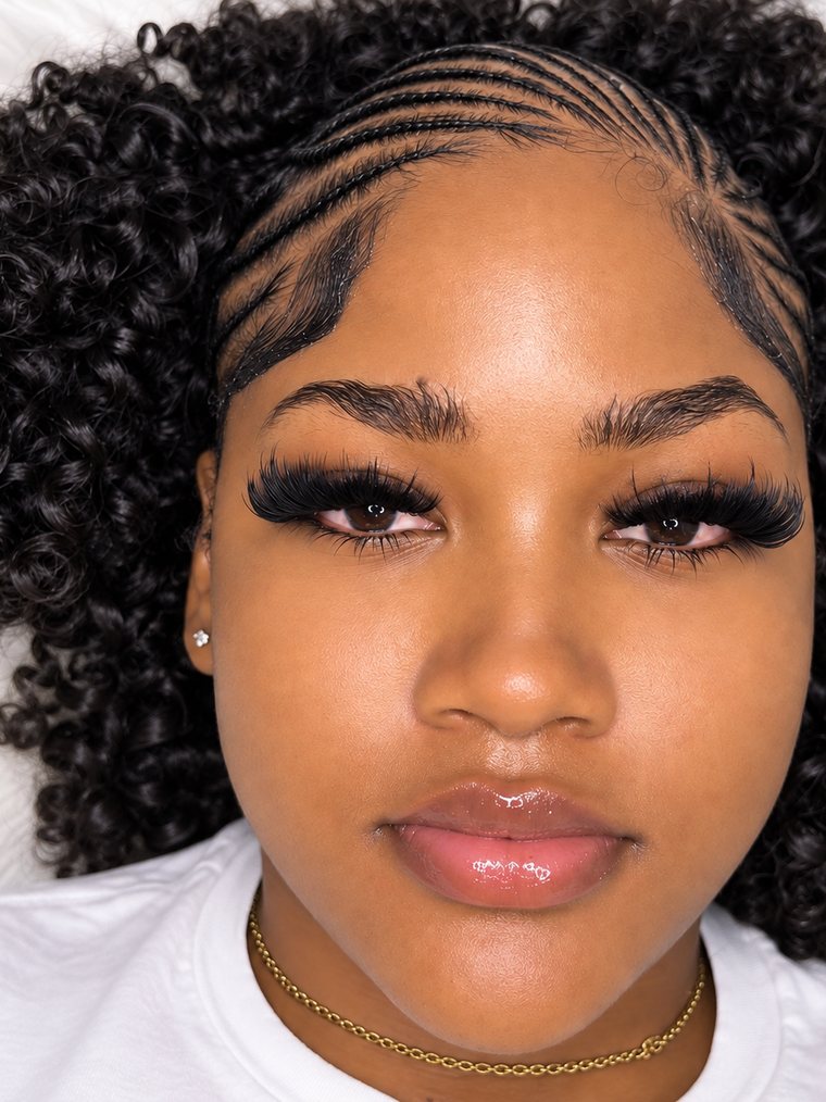 A defined brow above a full lash set